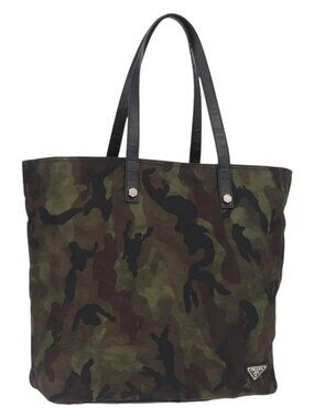 PRADA Camouflage Tote Bag Nylon Khaki Auth gh1628